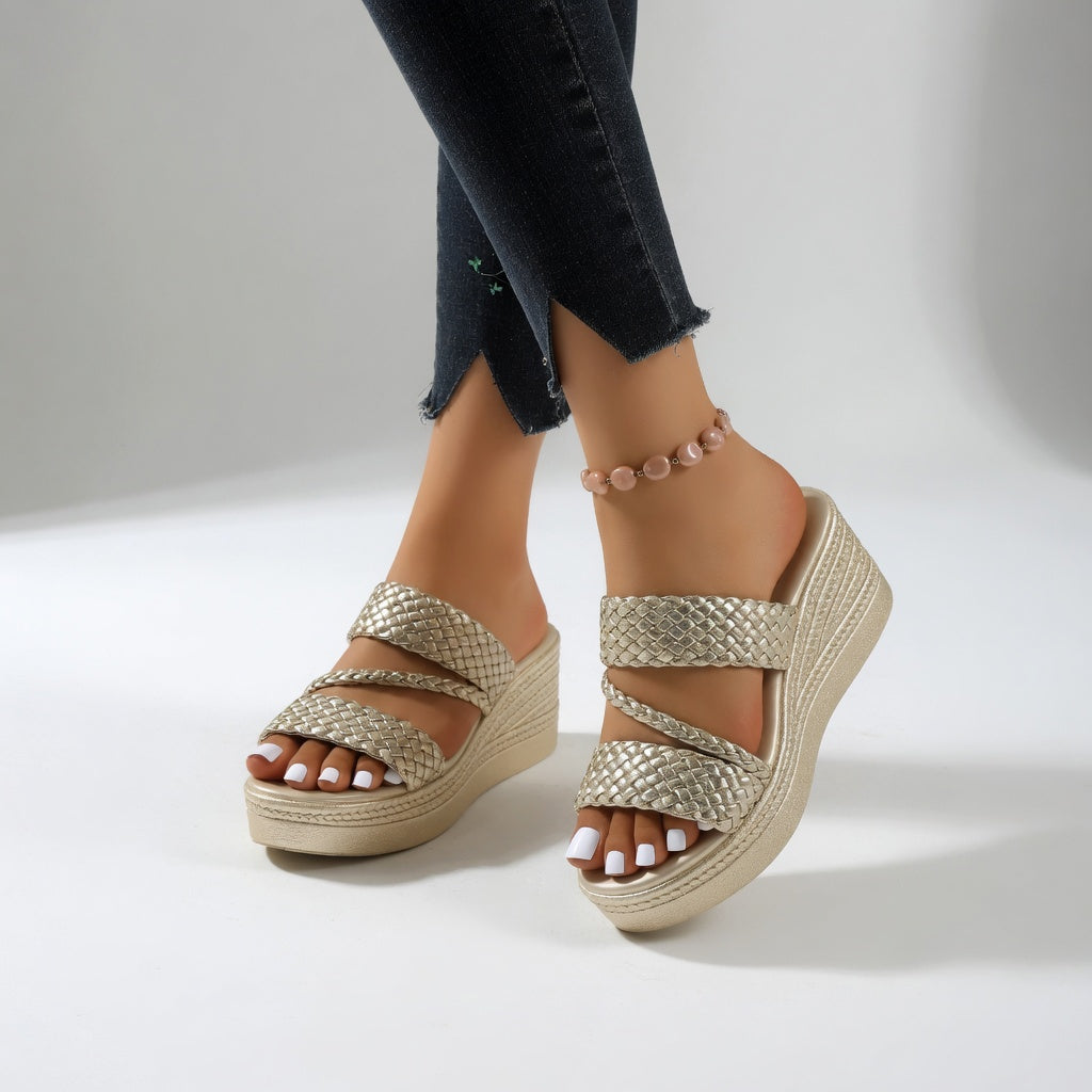 Women's Slide | Braided Straps Open Toe Platform