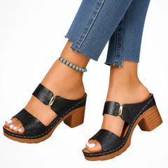 Women's Platform Heels | Open Toe Block Heel Buckle Closure