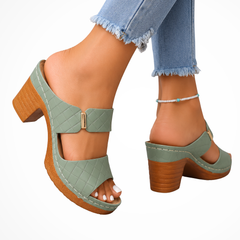 Women's Platform Heels | Open Toe Block Heel Buckle Closure