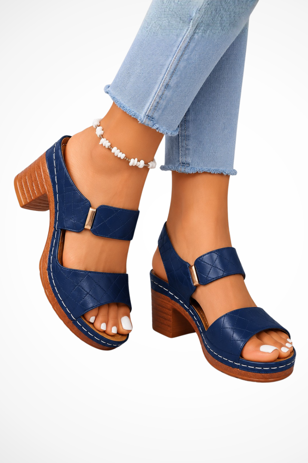 Women's Platform Heels | Open Toe Block Heel Buckle Closure