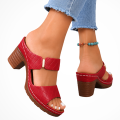 Women's Platform Heels | Open Toe Block Heel Buckle Closure