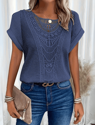 Women's Going Out Top | Lace Detail Short Sleeve Crew Knit