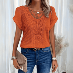 Women's Going Out Top | Lace Detail Short Sleeve Crew Knit
