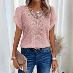 Women's Going Out Top | Lace Detail Short Sleeve Crew Knit