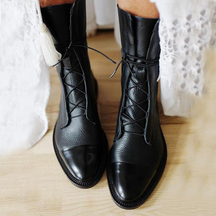 Women's Boots | Sculpted Mid-Heel Leather Ankle