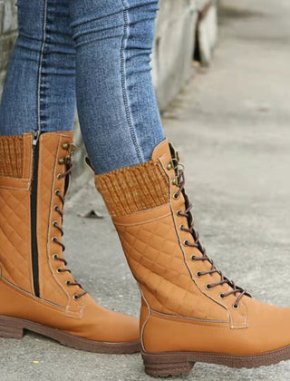 Women's Snow Boots | Quilted Lace-Up Knit Cuff