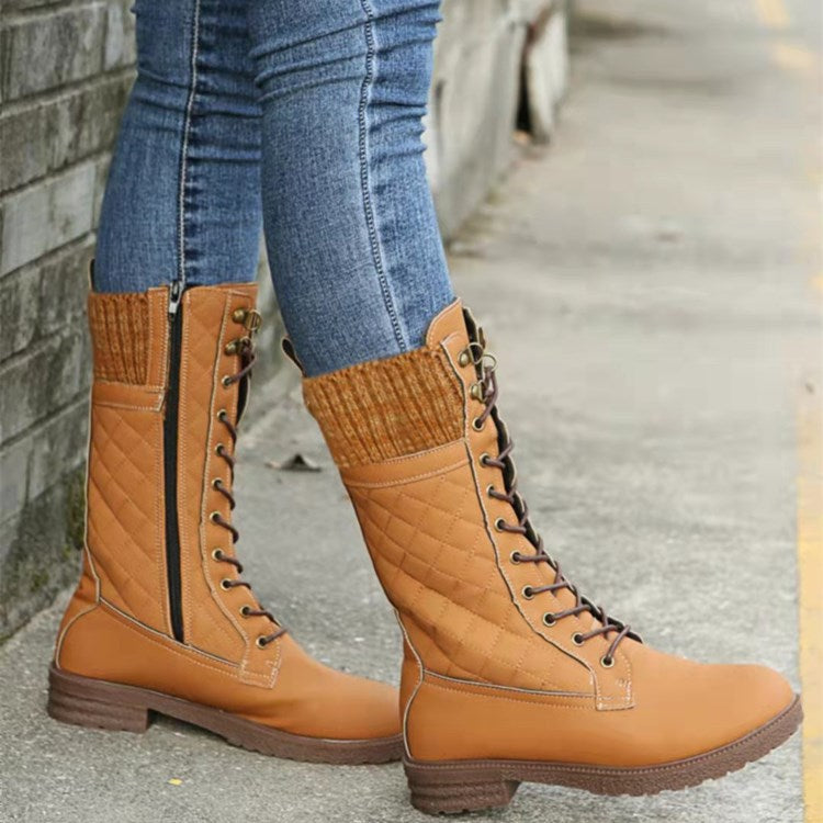 Women's Snow Boots | Quilted Lace-Up Knit Cuff