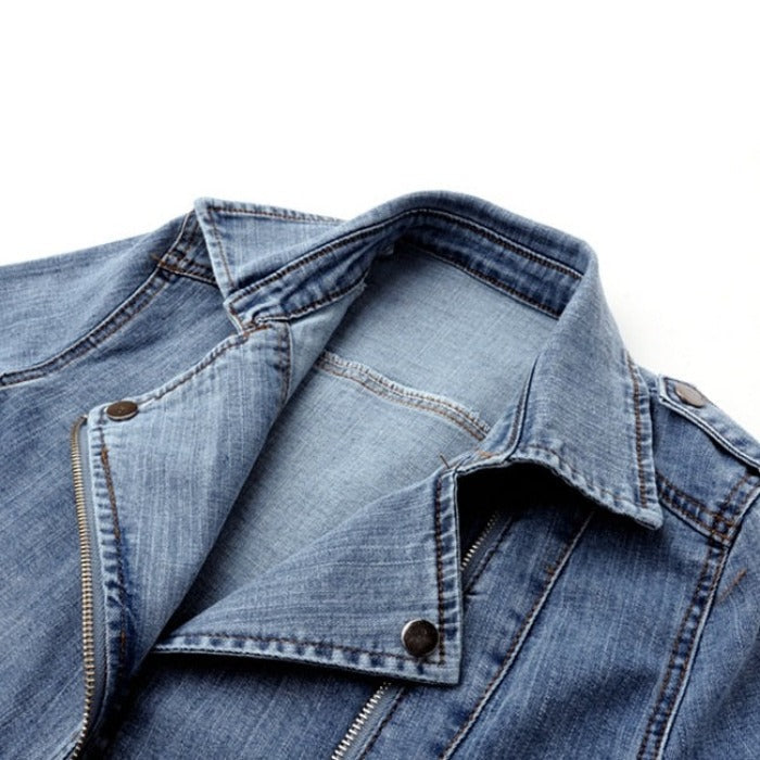 Women's Denim Jacket | Collar Lapel Button Front Relaxed Fit
