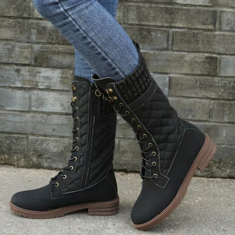 Women's Snow Boots | Quilted Lace-Up Knit Cuff