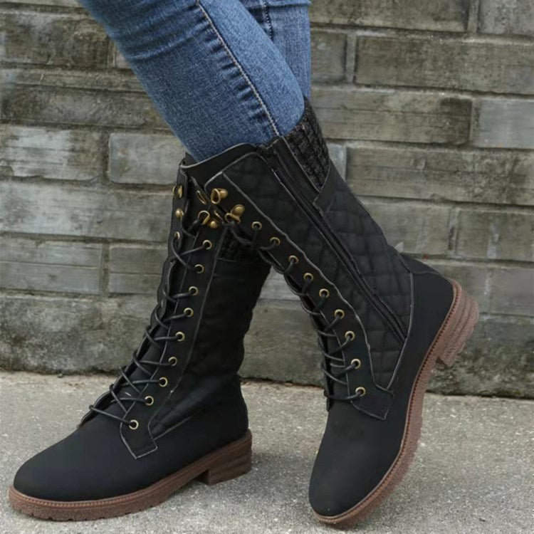 Women's Snow Boots | Quilted Lace-Up Knit Cuff