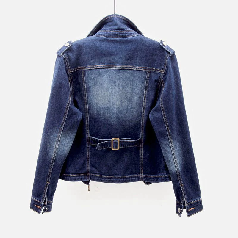 Women's Denim Jacket | Collar Lapel Button Front Relaxed Fit