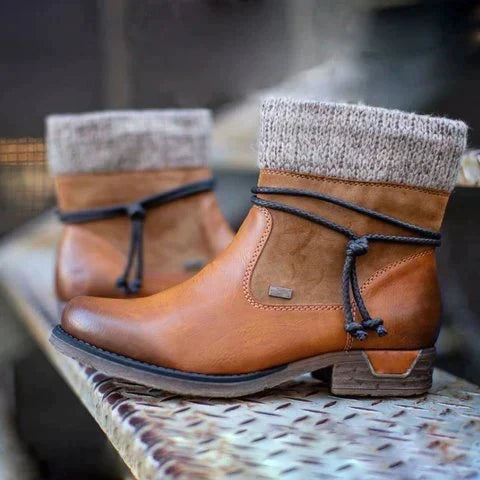 Brown women's warm comfort boots. Orthopedic design provides excellent foot support for cozy, casual winter everyday wear.