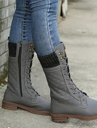 Women's Snow Boots | Quilted Lace-Up Knit Cuff