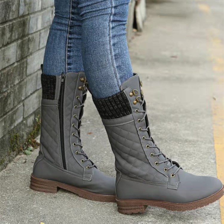 Women's Snow Boots | Quilted Lace-Up Knit Cuff