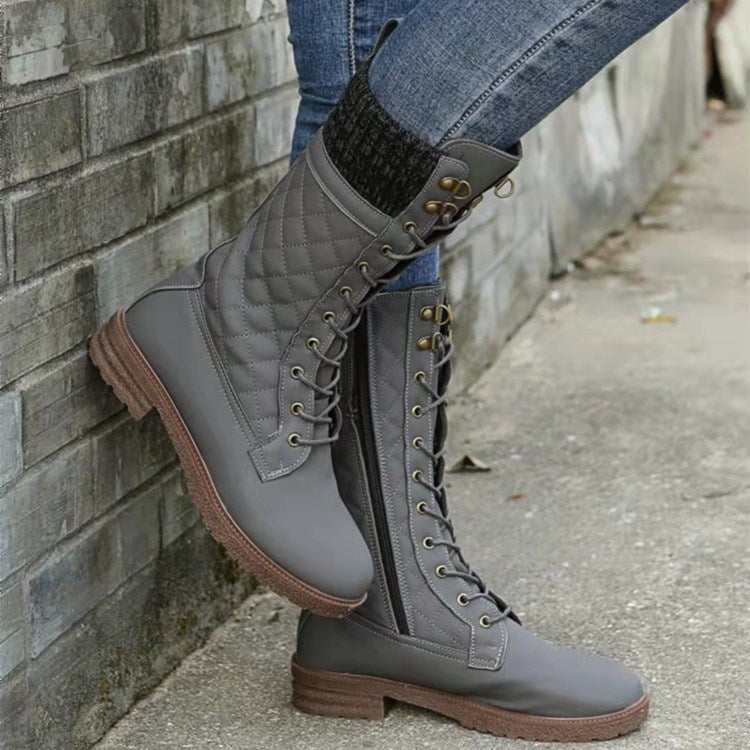 Women's Snow Boots | Quilted Lace-Up Knit Cuff