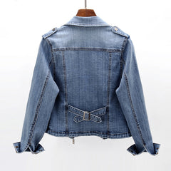 Women's Denim Jacket | Collar Lapel Button Front Relaxed Fit