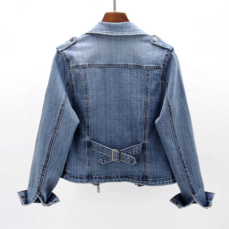 Women's Denim Jacket | Collar Lapel Button Front Relaxed Fit