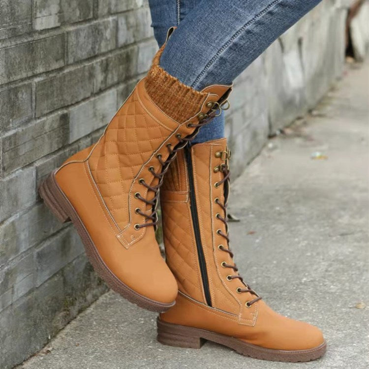 Women's Snow Boots | Quilted Lace-Up Knit Cuff