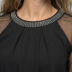 Women's Sequin Top | Mesh Sleeves Round Neck Long Sleeve