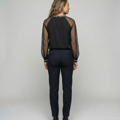 Women's Sequin Top | Mesh Sleeves Round Neck Long Sleeve