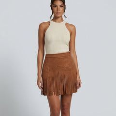 Women's Skort | Mini Length Faux Suede Fringe Detail