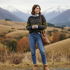 Women's Fair Isle Sweater | Crew Neck Long Sleeve Knit