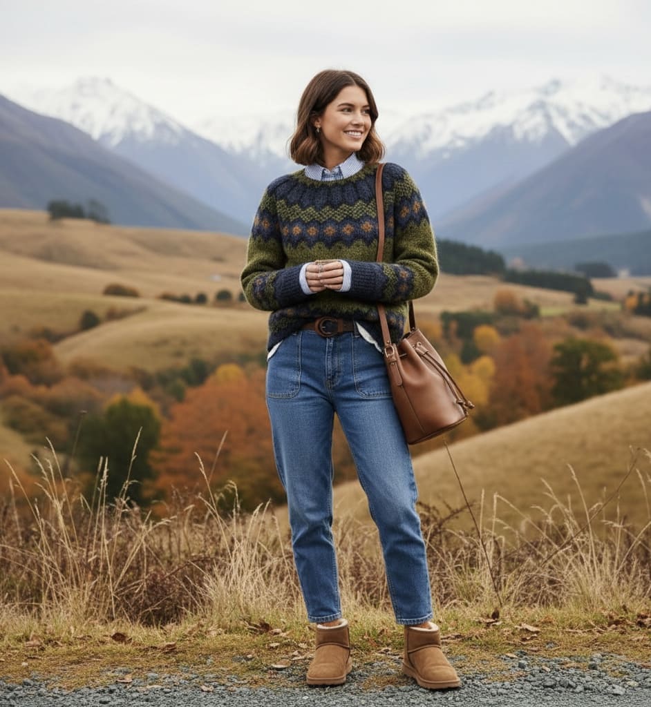 Women's Fair Isle Sweater | Crew Neck Long Sleeve Knit