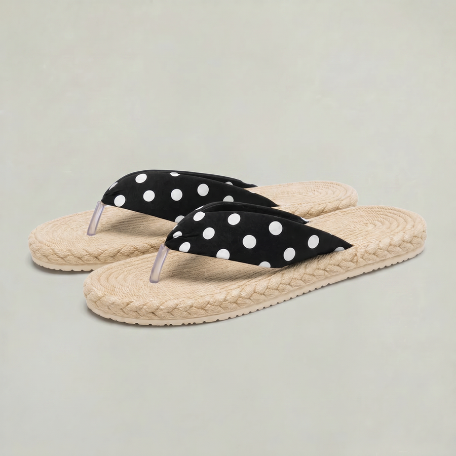 Women's Black Sandals | Polka Dot Strap Flip Flop Slip-On