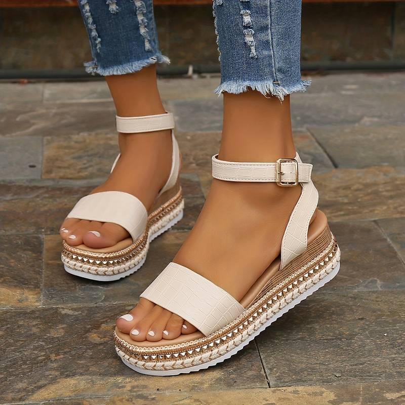 Women's Black Sandals | Platform Ankle Strap Open Toe