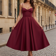 Women's Christmas Dress | Midi Length Sweetheart Neckline Spaghetti Strap