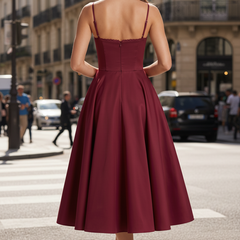 Women's Christmas Dress | Midi Length Sweetheart Neckline Spaghetti Strap