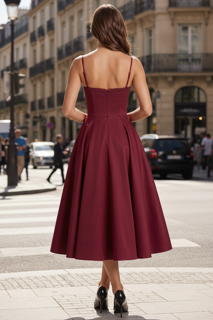 Women's Christmas Dress | Midi Length Sweetheart Neckline Spaghetti Strap