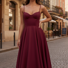 Women's Christmas Dress | Midi Length Sweetheart Neckline Spaghetti Strap