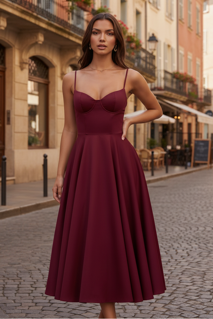 Women's Christmas Dress | Midi Length Sweetheart Neckline Spaghetti Strap