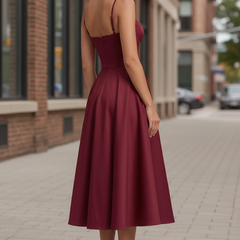 Women's Christmas Dress | Midi Length Sweetheart Neckline Spaghetti Strap