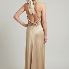 Women's Formal Dress | Maxi Halter Neck Satin Sleeveless