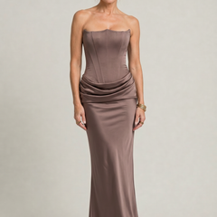 Women's Formal Dress | Strapless Corset Maxi Draped