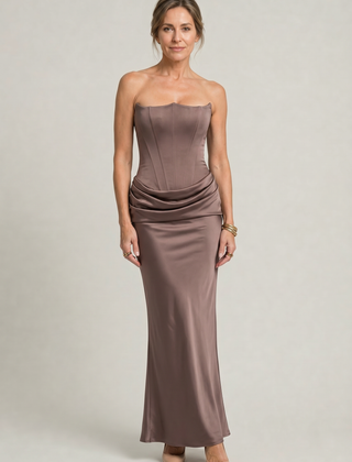 Women's Formal Dress | Strapless Corset Maxi Draped