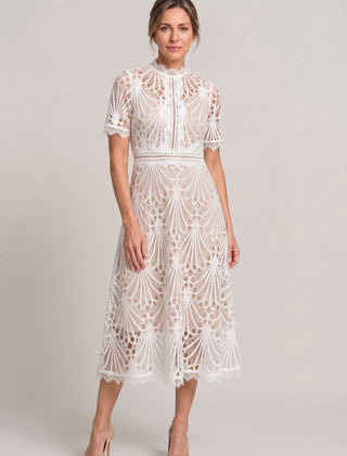 Women's Mother Of The Bride Dress | Midi High Neck Short Sleeve Lace