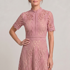 Women's Mother Of The Bride Dress | Midi High Neck Short Sleeve Lace