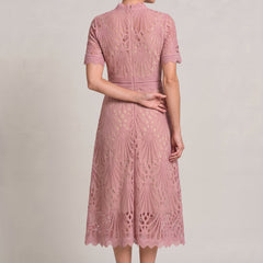 Women's Mother Of The Bride Dress | Midi High Neck Short Sleeve Lace