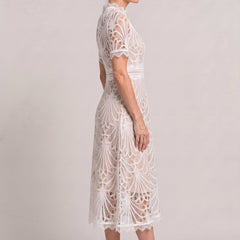 Women's Mother Of The Bride Dress | Midi High Neck Short Sleeve Lace