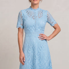 Women's Mother Of The Bride Dress | Midi High Neck Short Sleeve Lace