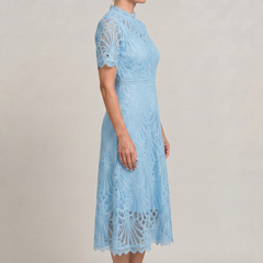 Women's Mother Of The Bride Dress | Midi High Neck Short Sleeve Lace