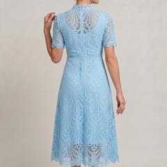 Women's Mother Of The Bride Dress | Midi High Neck Short Sleeve Lace