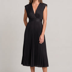 Women's Wedding Guest Dress | Midi Pleated V-Neck Sleeveless