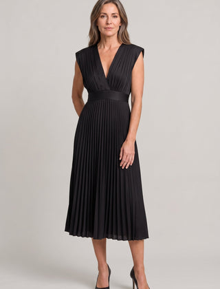 Women's Wedding Guest Dress | Midi Pleated V-Neck Sleeveless