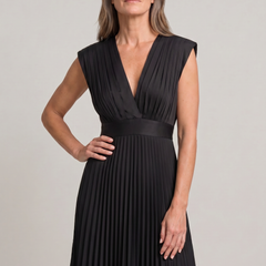 Women's Wedding Guest Dress | Midi Pleated V-Neck Sleeveless