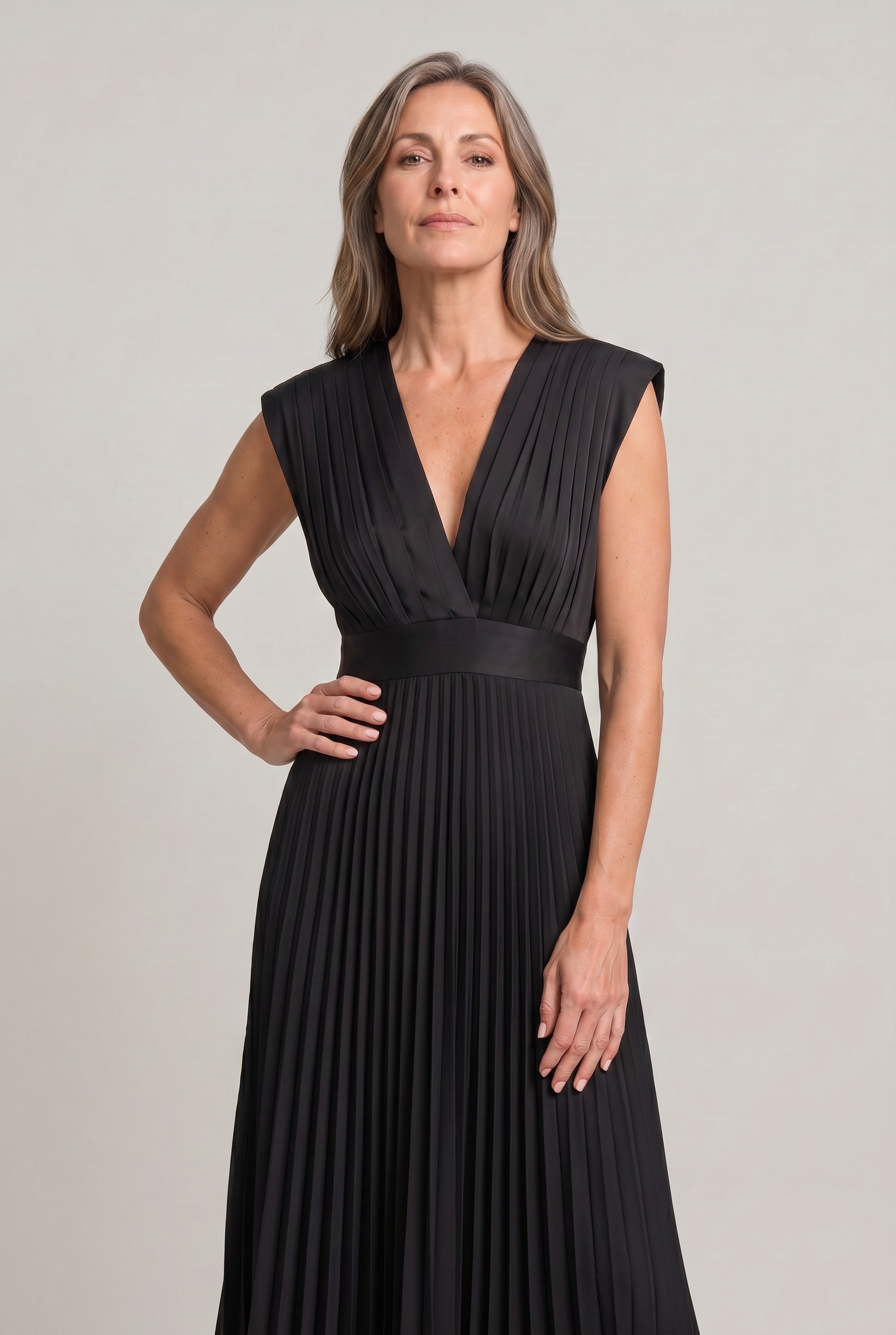 Women's Wedding Guest Dress | Midi Pleated V-Neck Sleeveless