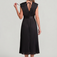 Women's Wedding Guest Dress | Midi Pleated V-Neck Sleeveless